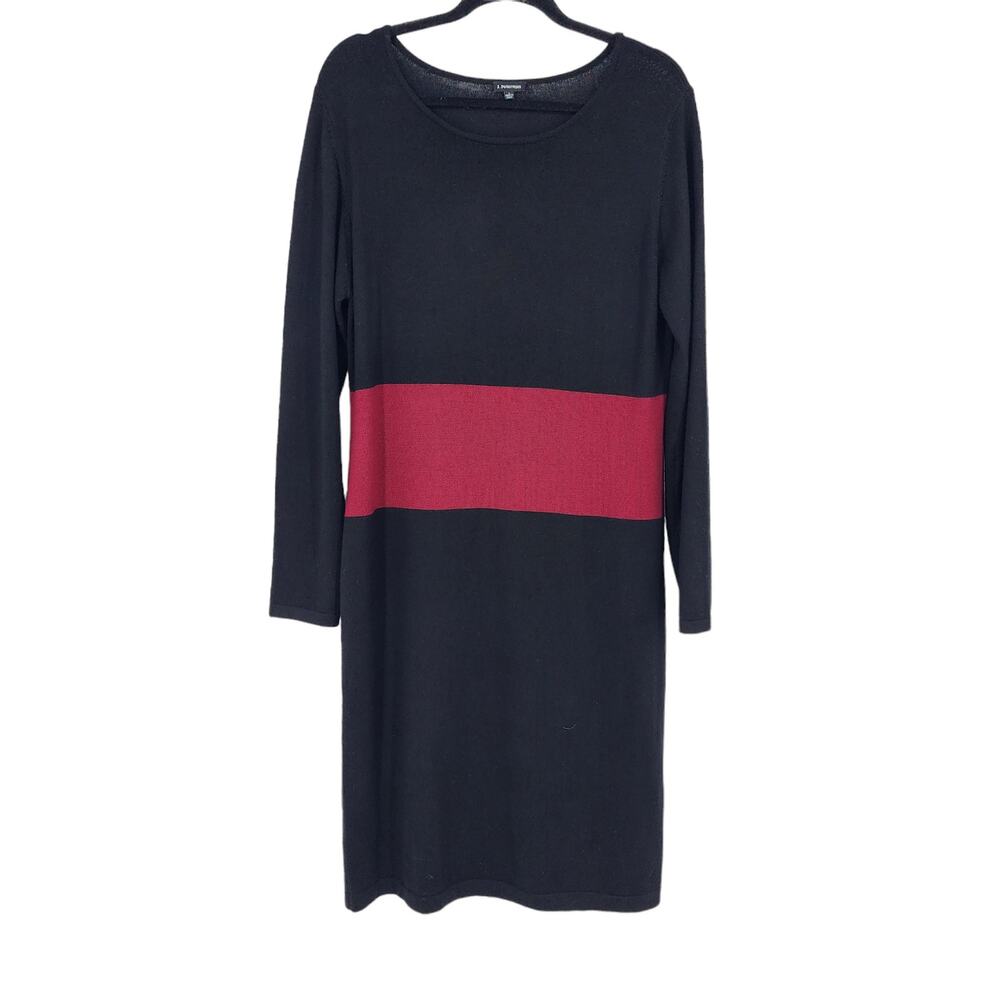 J. Peterman Black and Red Long Sleeve Midi Knit Wool Blend Dress Size Large